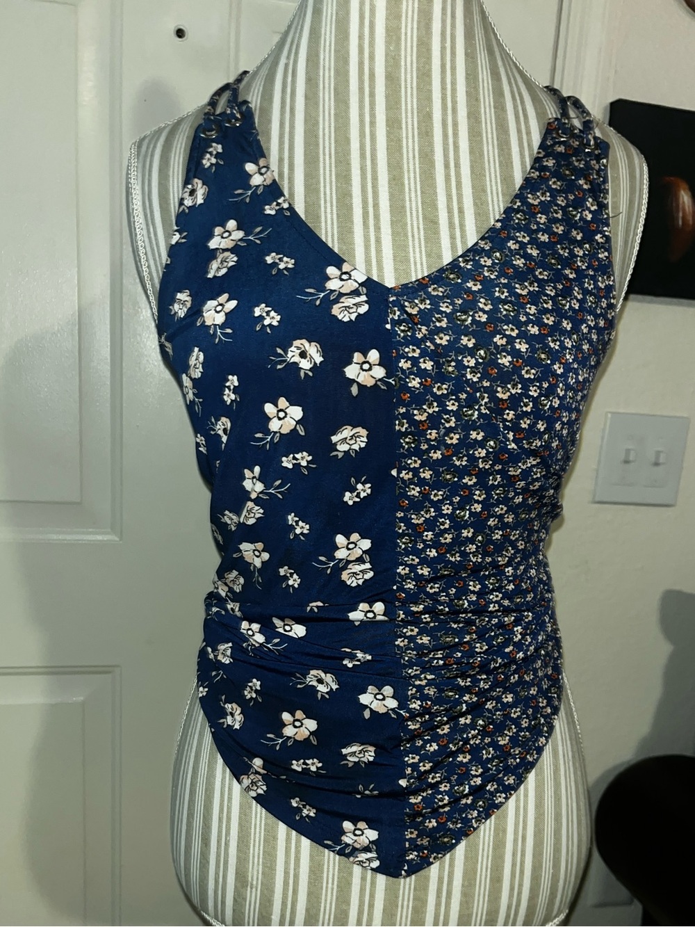 Blue Floral V-Neck Women’s Tank Top